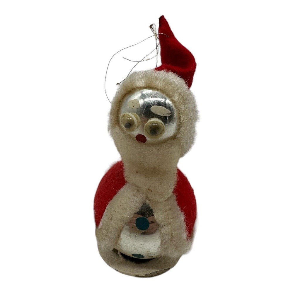 Vintage Christmas Mercury Standing Santa Glass Ornament Googly Eye Felt Hat